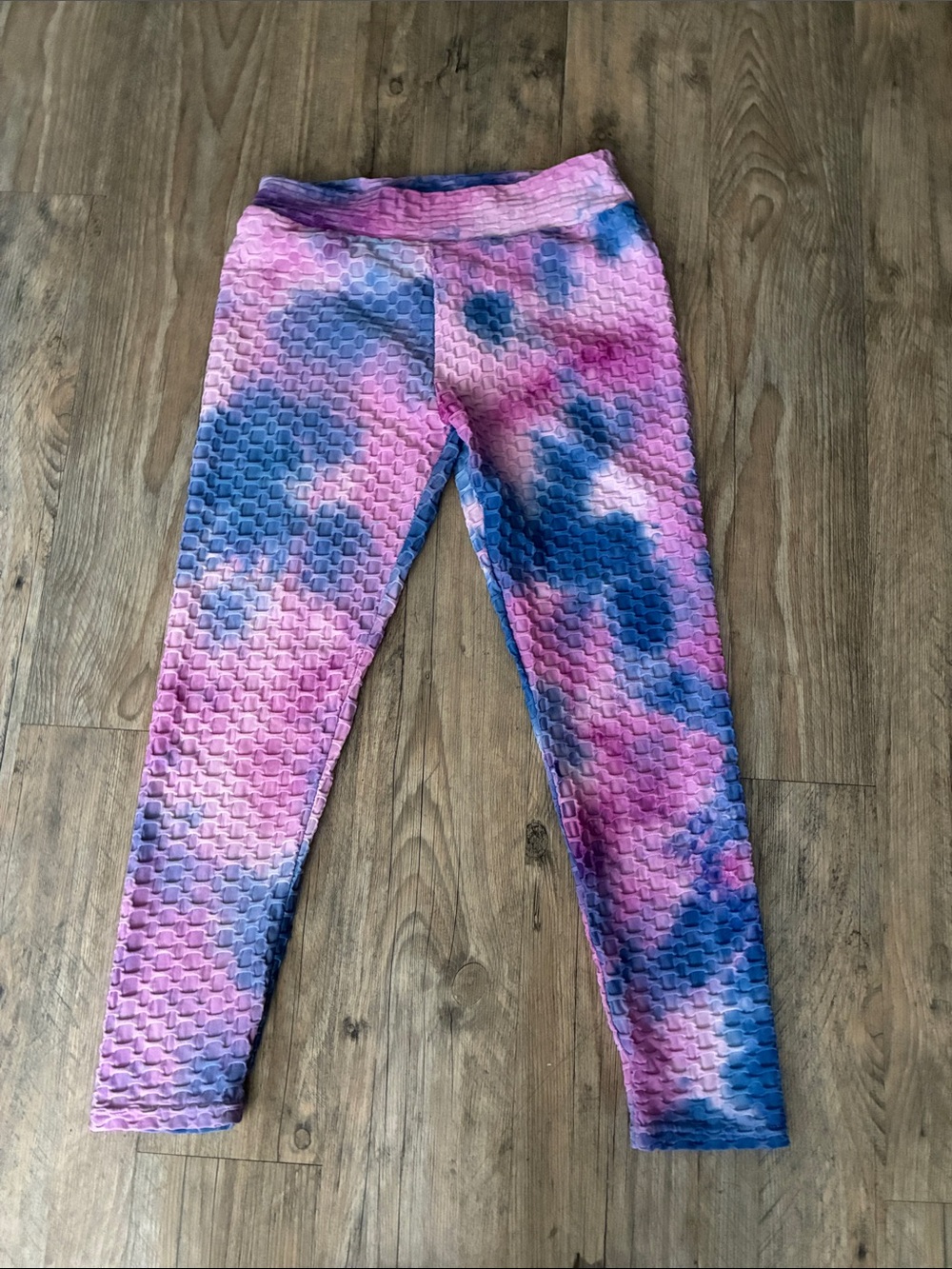 Tie-Dye Textured Leggings - Pink & Blue Size L/XL